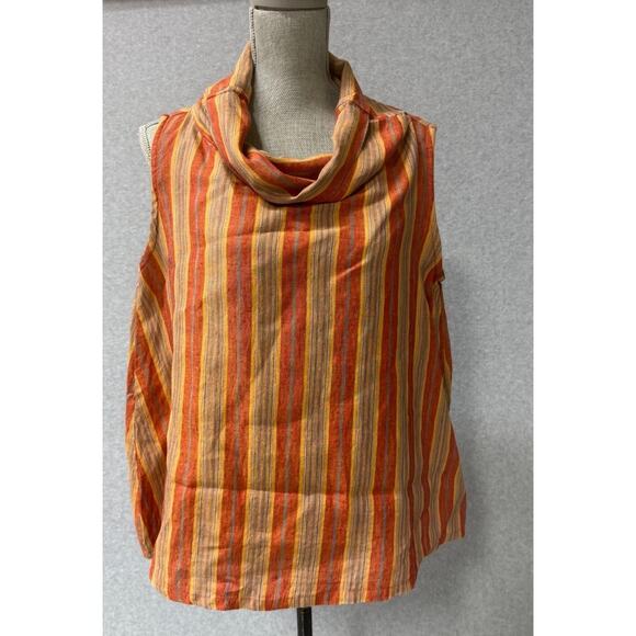 Bryn Walker Etta Red Yellow Striped Woven Cotton Cowl Neck Sleeveless Tank Top S - Picture 2 of 11